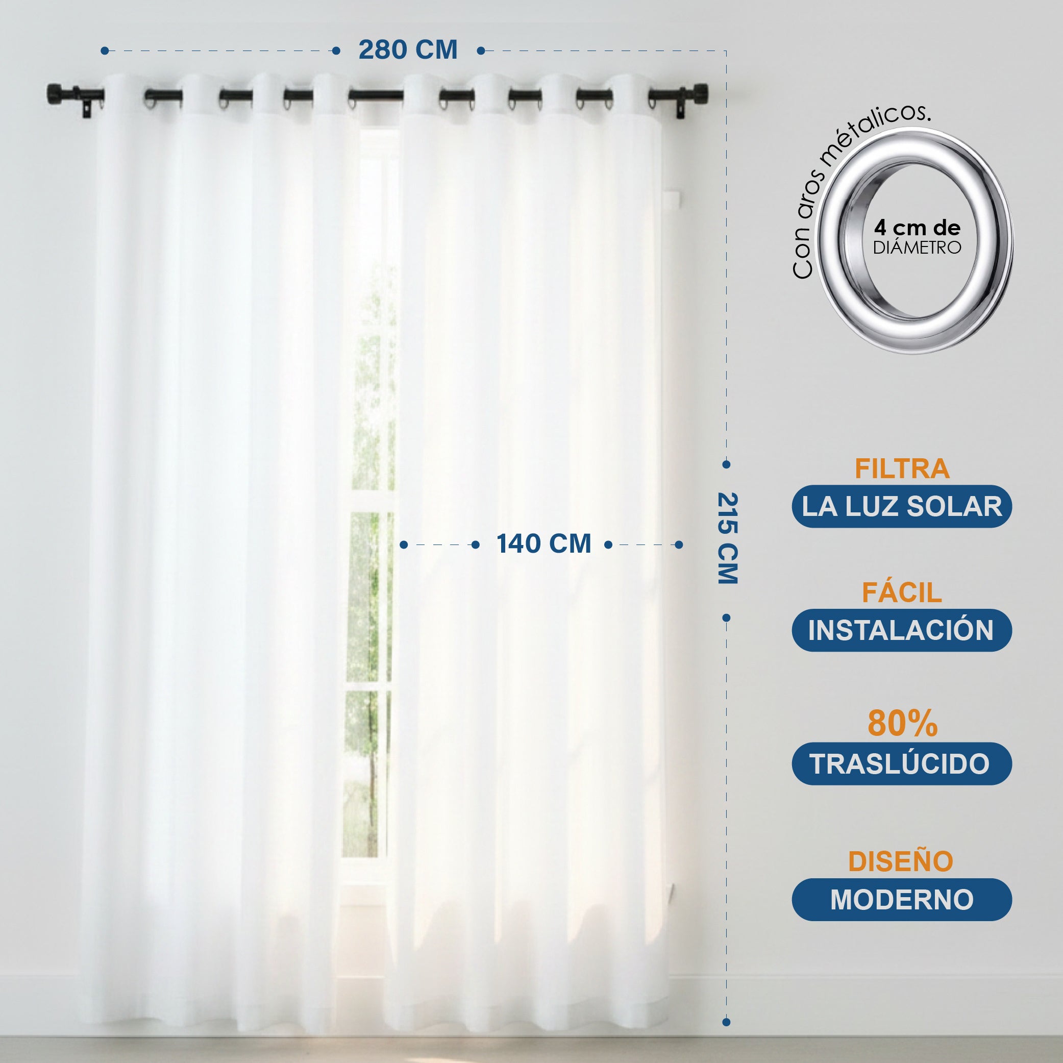 CORTINAS TRANSLÚCIDAS 280X215 CM.
